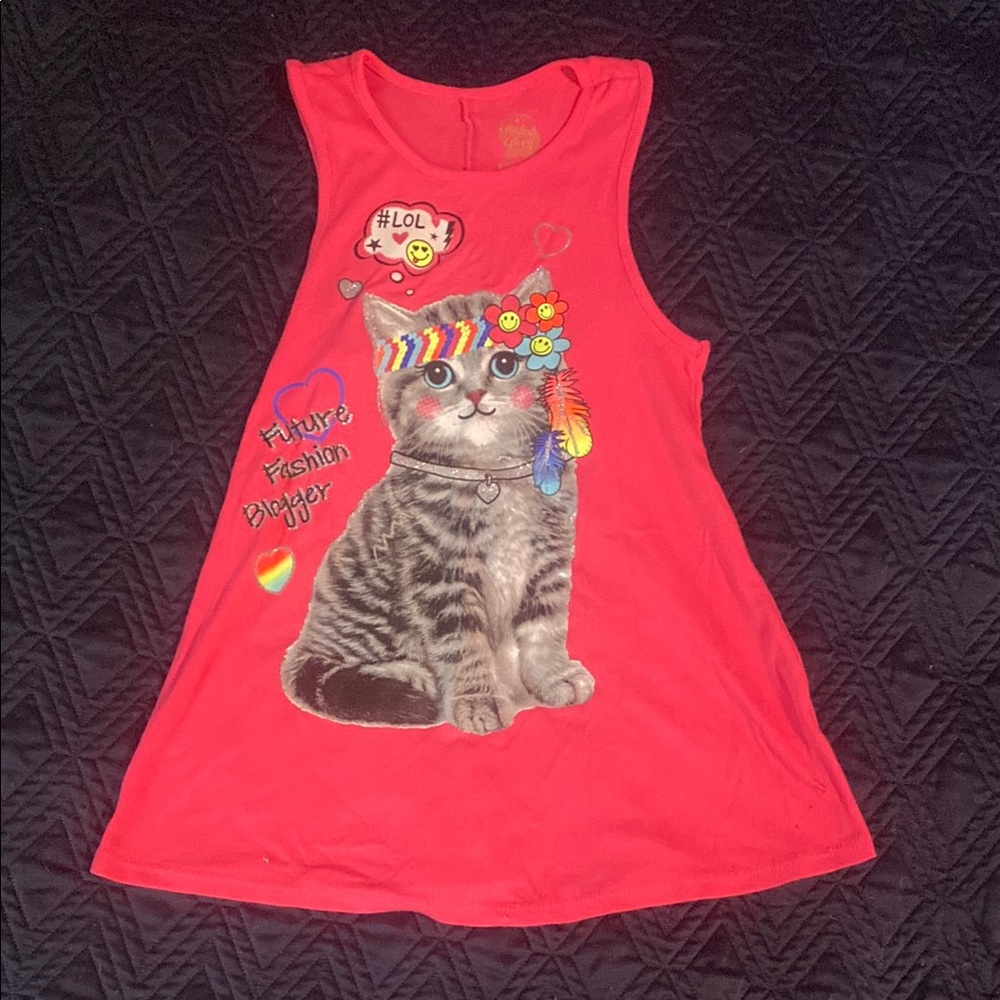 Faded Glory Pink Tank Top with Cat Design